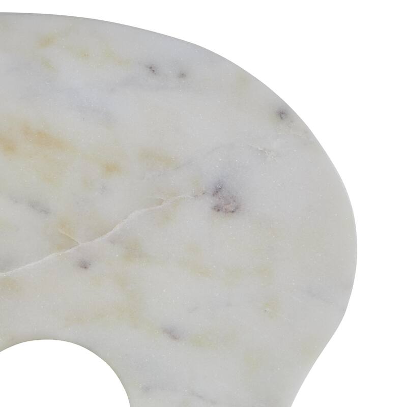 White Marble Rounded Abstract Elephant Decorative Sculpture with Gray Marble Veins and Cutouts (Set of 2)