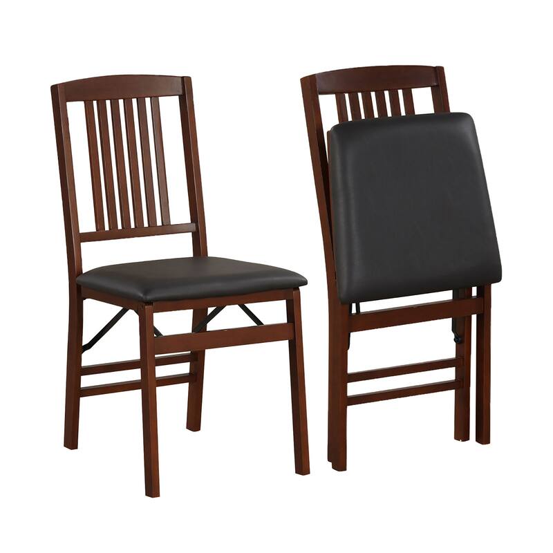 Gymax Folding Dining Chairs Set of 2 w/Padded Seat Rubber Wood Frame