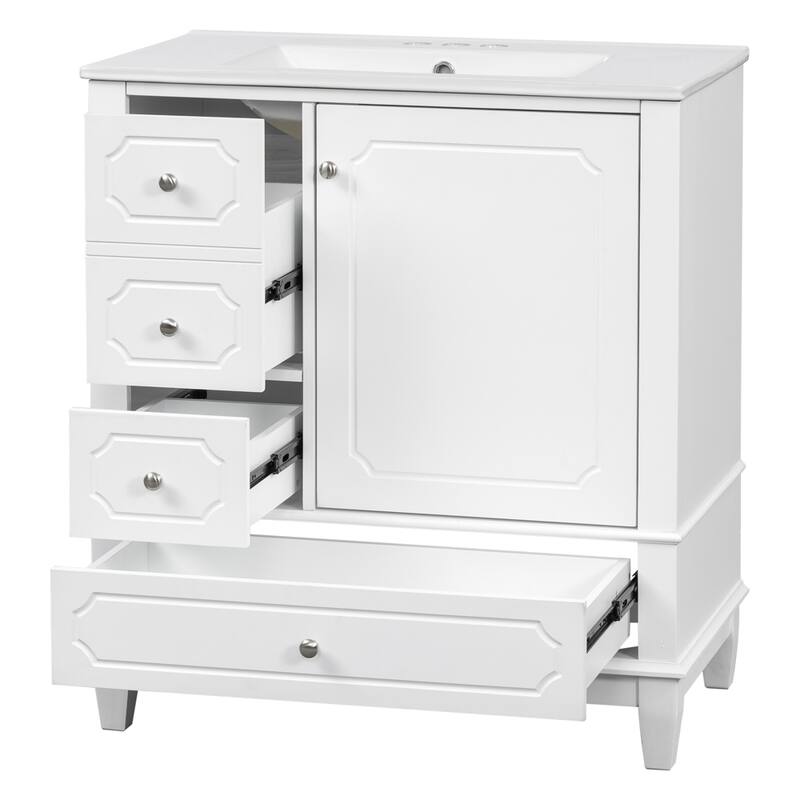 30" Bathroom Vanity with Sink, Ceramic Basin 3 Drawers Soft Close