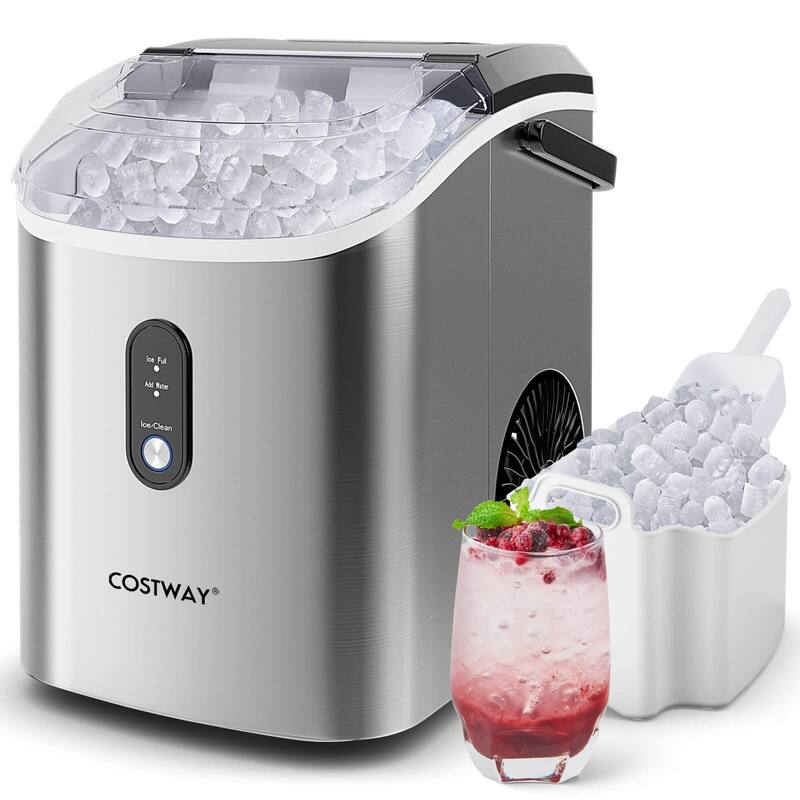 Costway Countertop Ice Maker with Soft Chewable Pellet Ice Ready in 6 - See Details - Silver