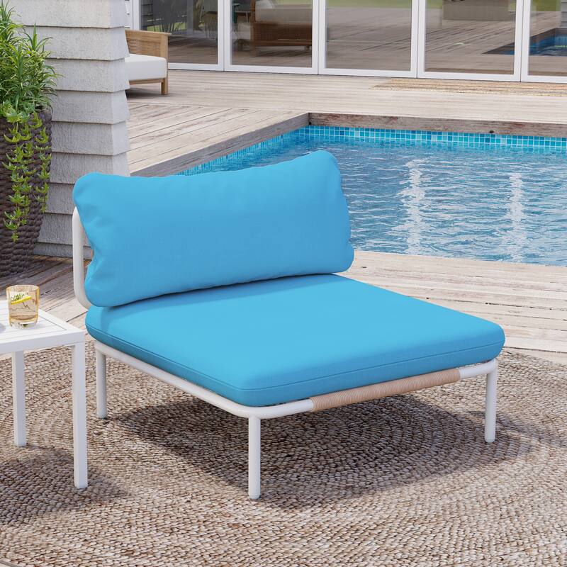 Outdoor Cushioned Sectional Sofa Chat Set Patio Furniture Conversation Set, Free Combination - 1-piece chair - Blue, 1 pc rope chair with one arm