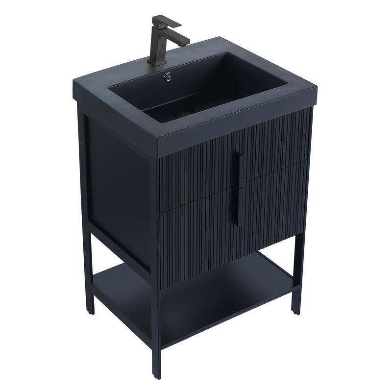 Fine Fixtures Serenity Modern Bathroom Vanity with Black Gel Acrylic Top