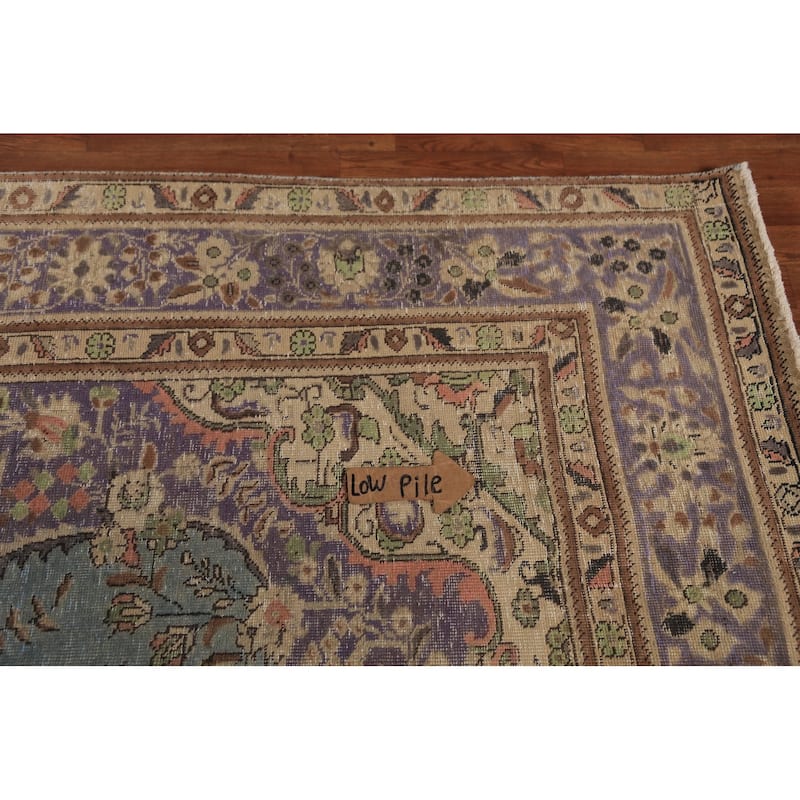 Light Blue Medallion Tabriz Persian Rug Floral Handmade Wool Carpet - 9'10"x 12'4"