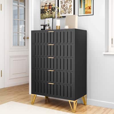 Moasis 5-Dressers Black Storage Dresser with Gold Legs