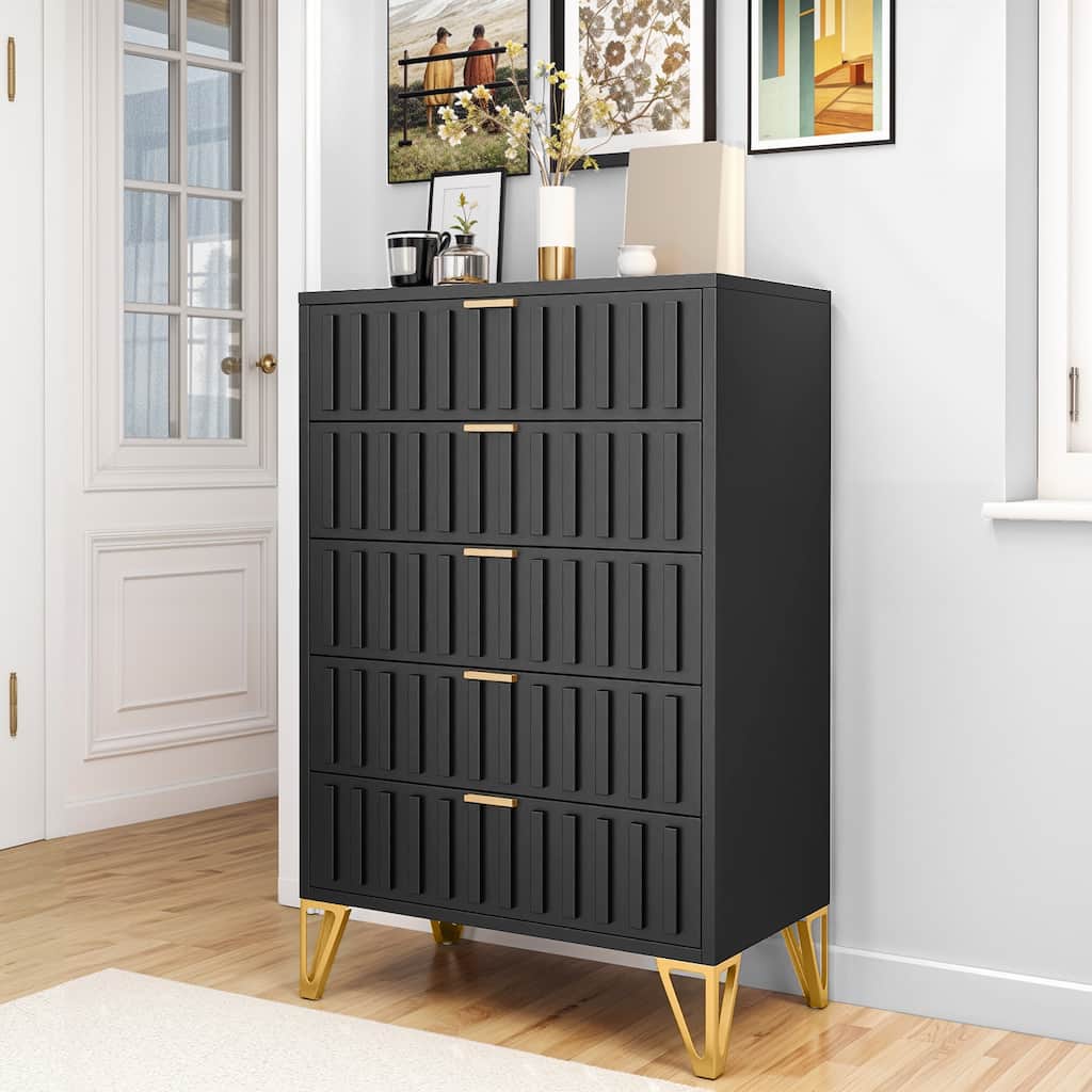 Moasis 5-Dressers Black Storage Dresser with Gold Legs