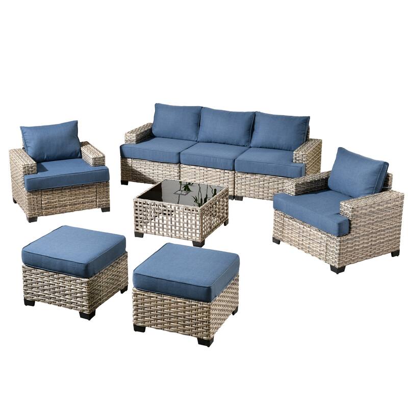 HOOOWOOO 8-piece Outdoor Wicker Patio Furniture Set with Coffee Table