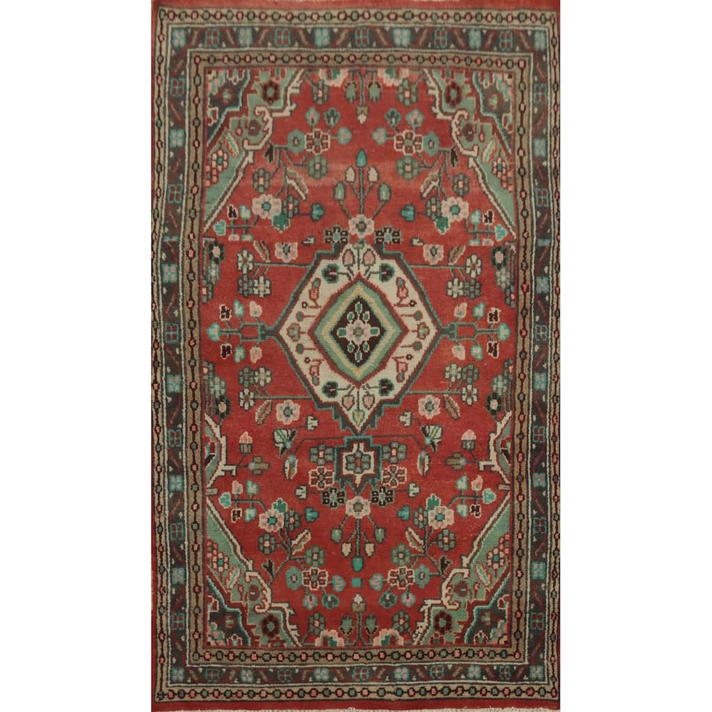 Hand Knotted Oriental 100% Wool Carpet Traditional Geometric Red Mahal Area Rug - 6' 1'' X 3' 7''