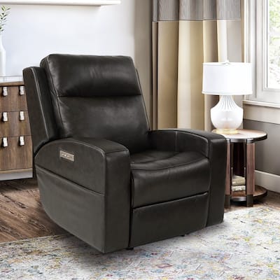 37" Wide Top Grain Leather Power Recliner Chair Glider Rocker Recliner Home Theater Seating with USB Charge Port