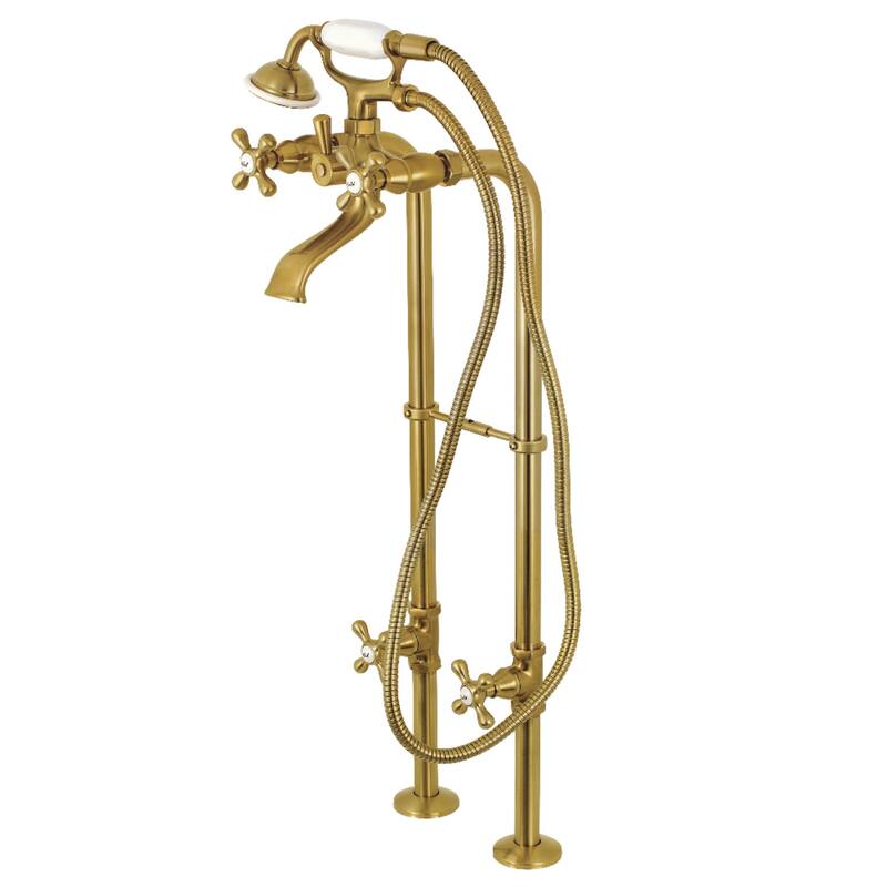 Traditional Freestanding Tub Faucet with Supply Line and Stop Valve - Brushed Brass