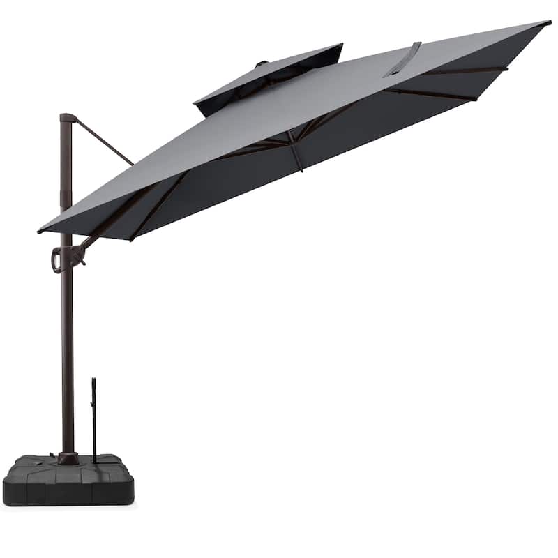 11 FT Square Outdoor Patio Double Top Cantilever Umbrella with Rod Base - DarkGrey
