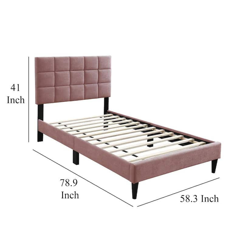 Lilian Full Bed, Tufted Pink Linen Upholstery, Biscuit Tufted Stitch
