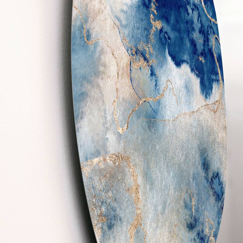 Designart 'Blue And Gold Marble Clouds III' Modern Metal Circle Wall Art