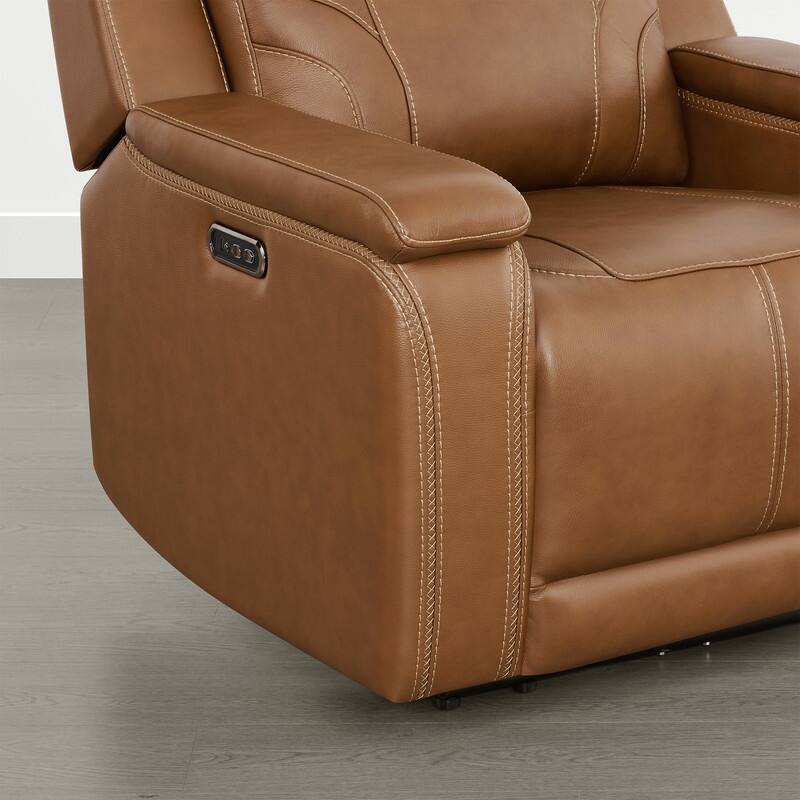 Spruce & Spring Dual Motors Genuine Leather Power Lay Flat Recliner with Power Headrest