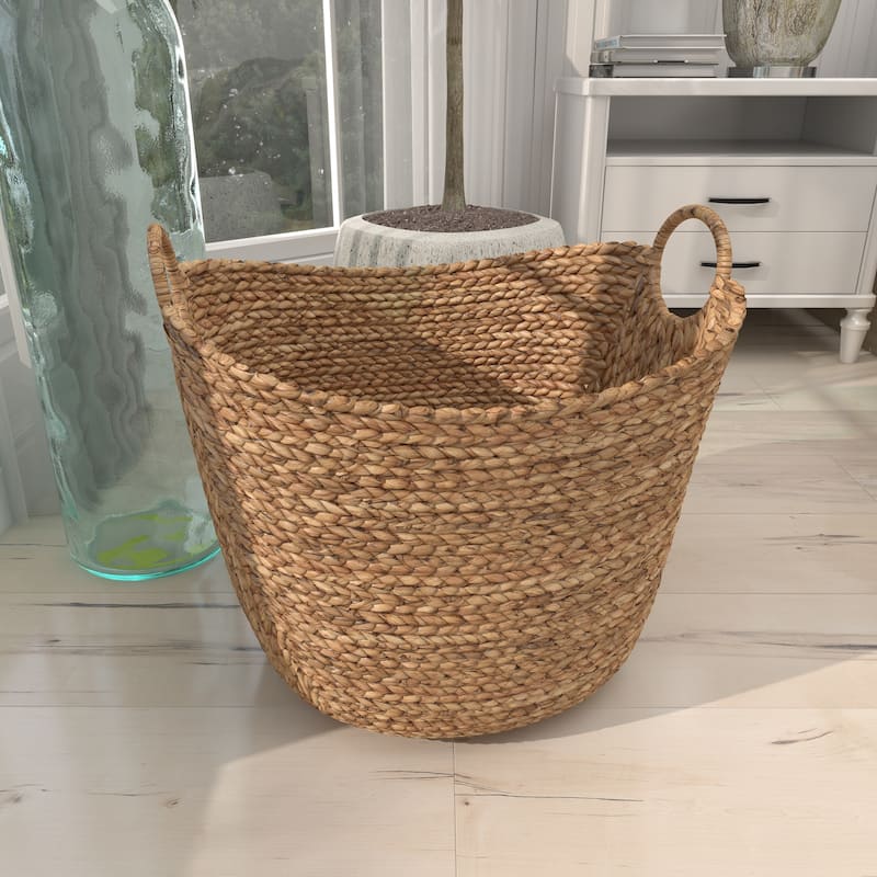 Seagrass Handmade Large Woven Decorative and Functional Storage Basket with Handles - Brown, White, Black