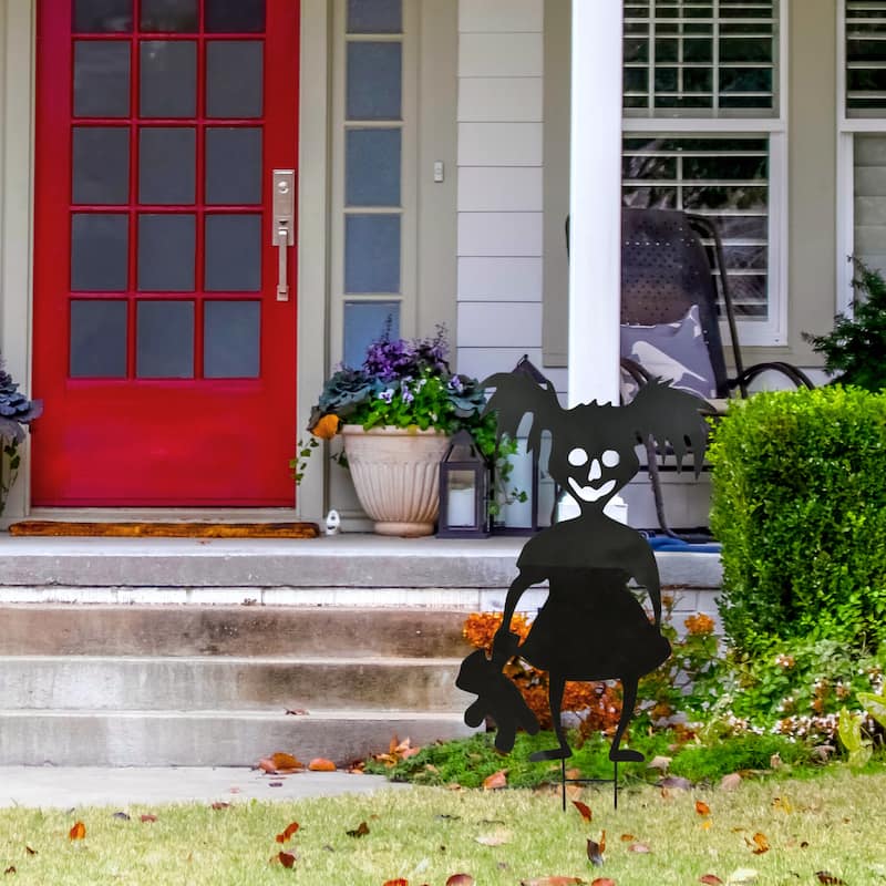 National Tree Company Halloween Lawn Decoration, Black, Scary Girl, Includes Garden Stakes, 38 Inches