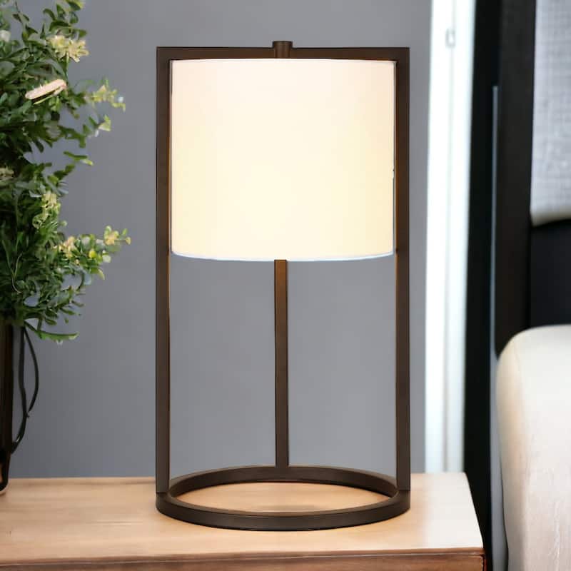 Modern 22" Round Metal Table Lamp with White Linen Drum Shade and E26 Base Socket Switch - 12" W x 12" D x 22" H