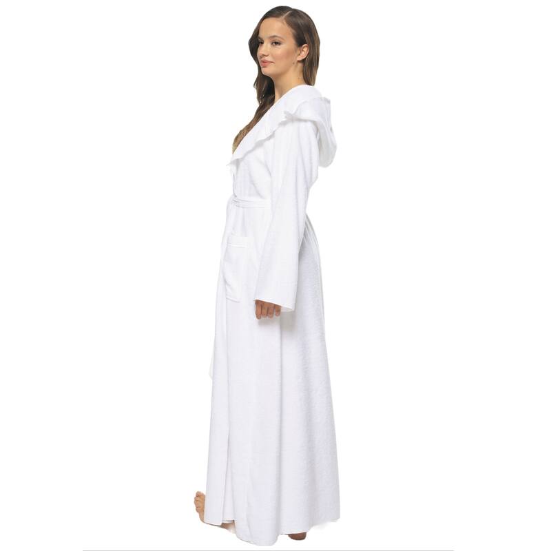 Women's Angel Stlyle Robe Ankle Long Hooded Turkish Cotton Bathrobe