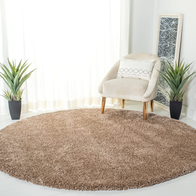 SAFAVIEH, Milan Shag Afton 2-inch Thick Area Rug - 5'1" Round - Dark Beig