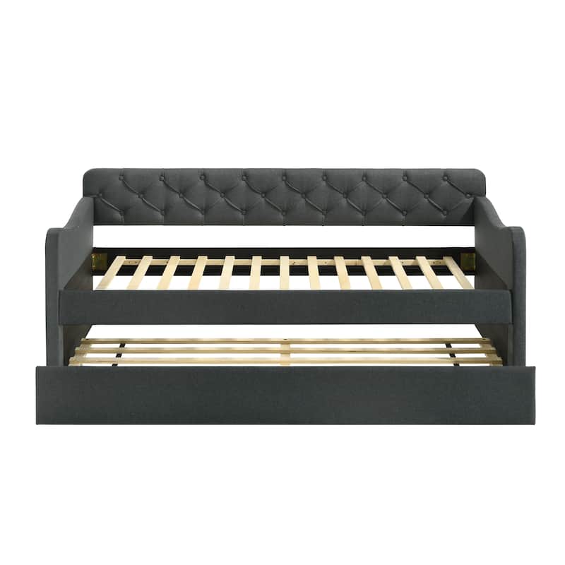 Exodel Contemporary Twin Upholstered Tufted Day Bed with Trundle by Furniture of America
