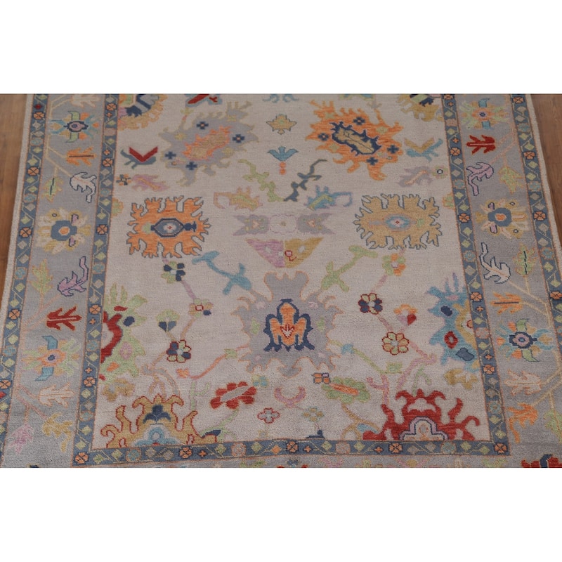 Earth Tone Floral Oushak Indian Area Rug Handmade Wool Carpet - 8'1"x 9'10"