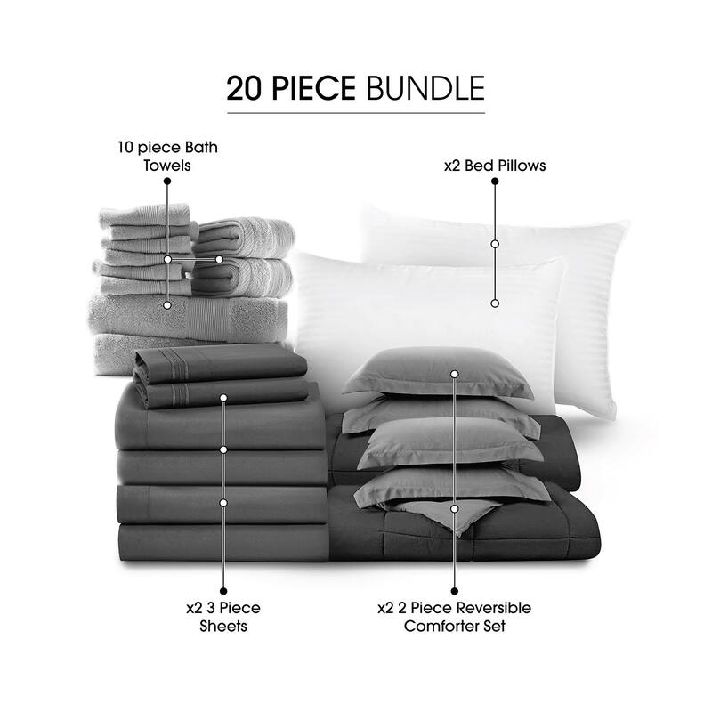 Empyrean Back to College Dorm Kit - Includes Comforter, Bed Sheets, Towels, Blanket, Bathrugs, & More - Twin - Twin XL