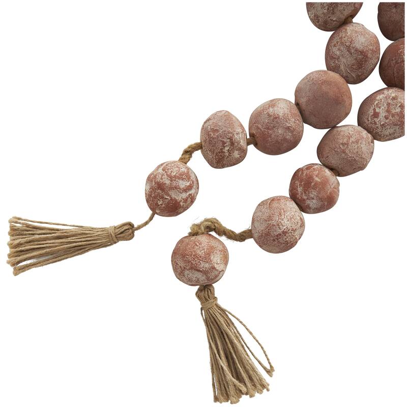 Ceramic Handmade Round Intricately Shaped Large Distressed Beaded Garland with Tassel - Roche River Decor