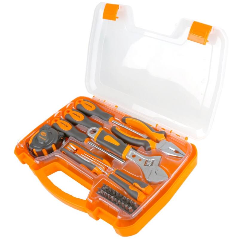 34-piece Household Tool Set With Durable Metal Case - Includes Hammer, Wrench, Screwdriver