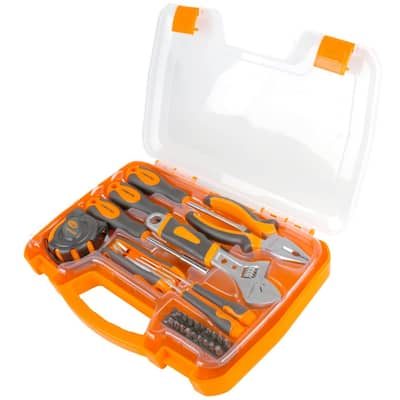 34-piece Household Tool Set With Durable Metal Case - Includes Hammer, Wrench, Screwdriver
