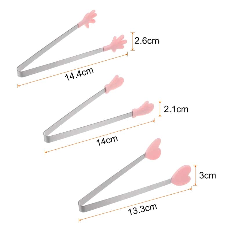 Mini Food Tongs 14cm Pattern Shape Stainless Steel with Silicon Tips - 5.5" - Pink