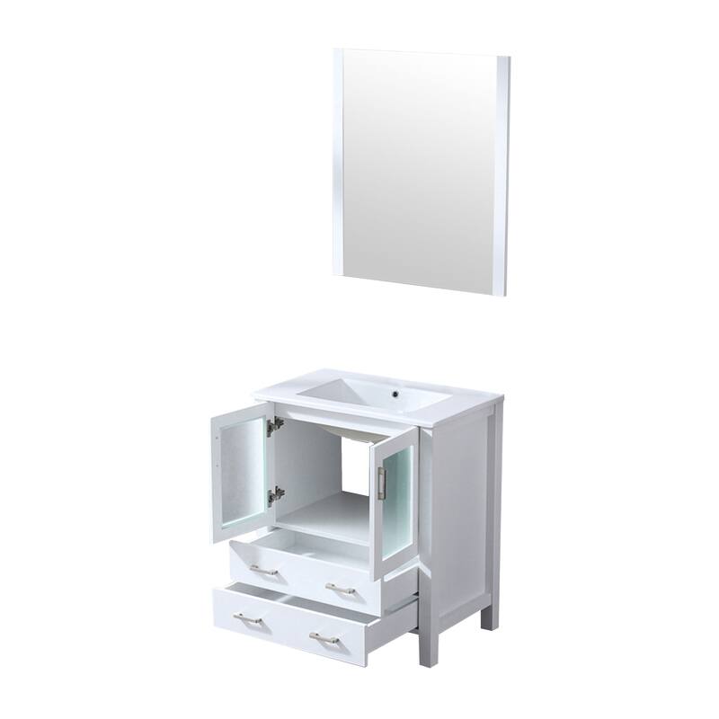 Volez Bath Vanity, White Ceramic Top and Mirror