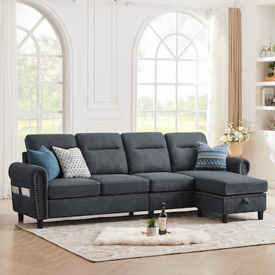 106.69" 4 Seater L Shaped Reversible Sectional Sofa with Side Storage Bags