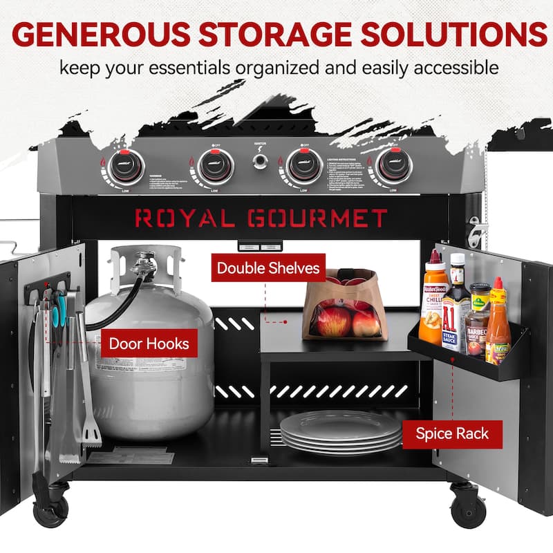 Royal Gourmet 4-Burner Black Gas Griddle with Hood