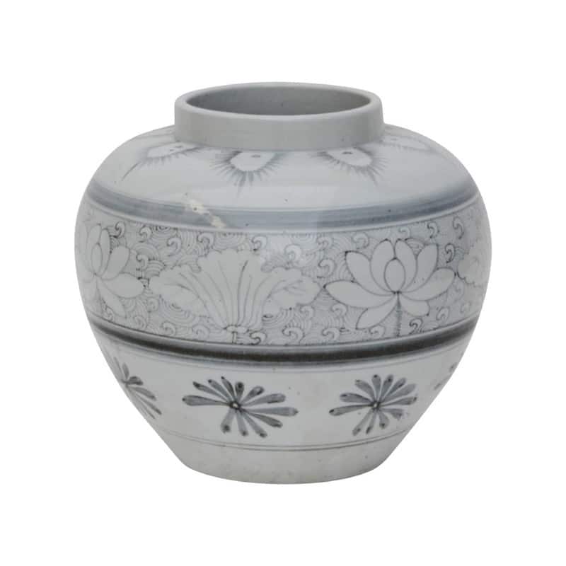 13.7 in. Diameter Off White Porcelain Ming Ming Vase with Lotus Motif