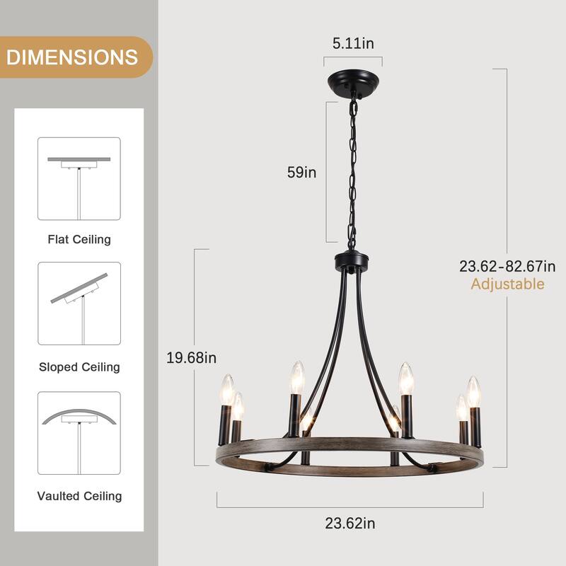 8-light Rustic Farmhouse Wagon Wheel Chandelier Candle Dining Room Lighting Fixtures for Kitchen Island Foyer - N/A