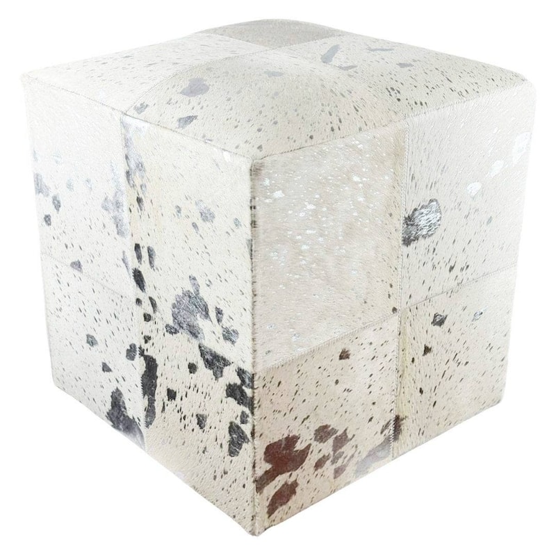 Pasargad Natural Cowhide Ottoman silver 19'' - 1' x 1'
