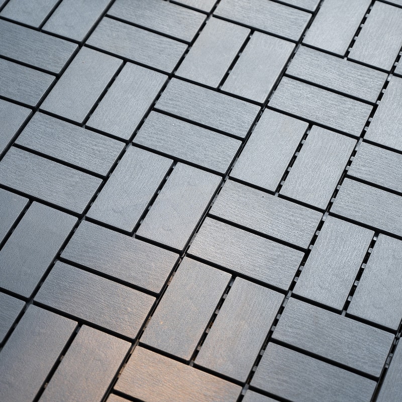 Outdoor Plastic Interlocking Deck Tiles Patio Decking Tiles for Poolside Balcony Backyard (44 Pack） - Checker - Grey