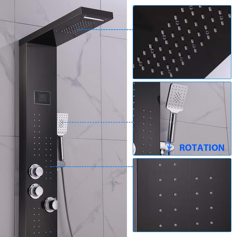 52 in. LED Shower Panel System with Thermostatic in Brushed Black