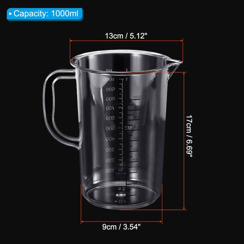 Graduated Beaker, 1000ml PC Plastic Cup Double Sided Graduations - Transparent - Transparent