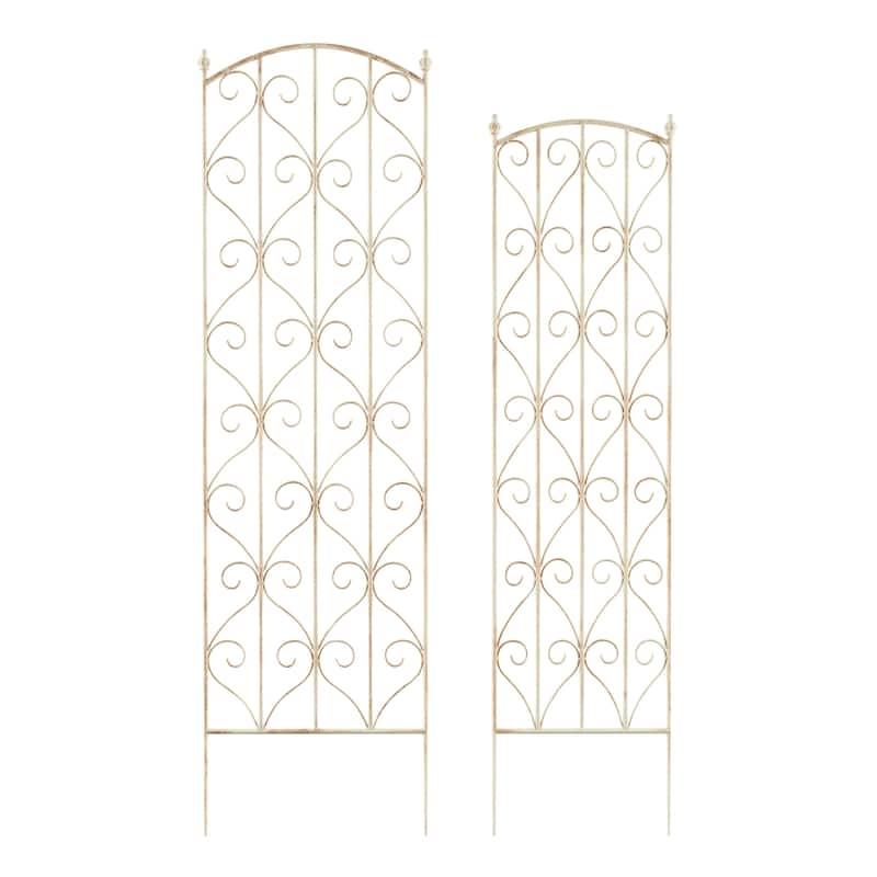 Set of 2 Garden Trellises - Decorative Scroll Metal Panels with 7.75-Inch Stakes by Pure Garden