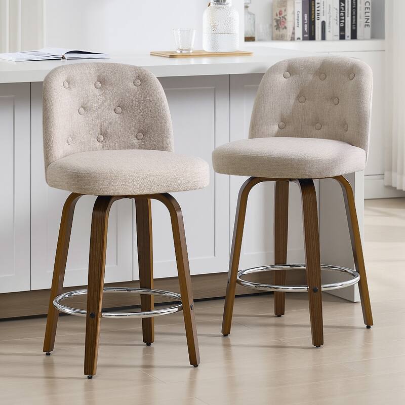 26"/29" Swivel Bar Stools/ Counter Stool with Bentwood Legs - Set of 2 - Linen-Sand - Counter Height