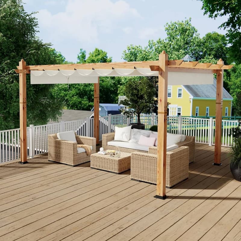 10x13 Ft Patio Outdoor Faux Wood Pergola and Gazebos for Backyard Garden Porch