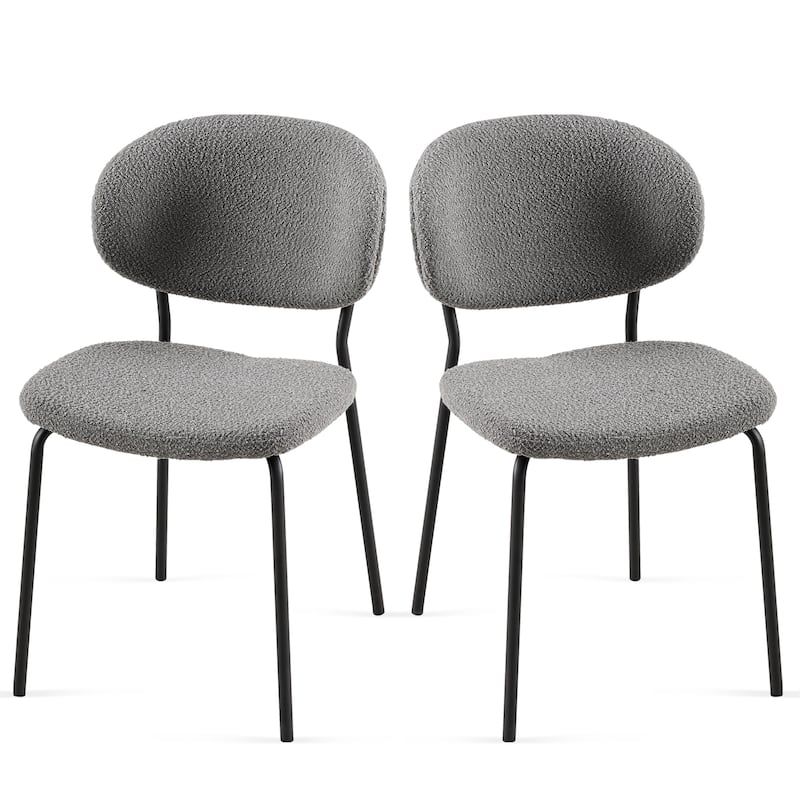Boucle Fabric Dining Chairs Set of 2,Dining Chairs with Metal Legs for Dining Room, Kitchen, Living Room - Gray