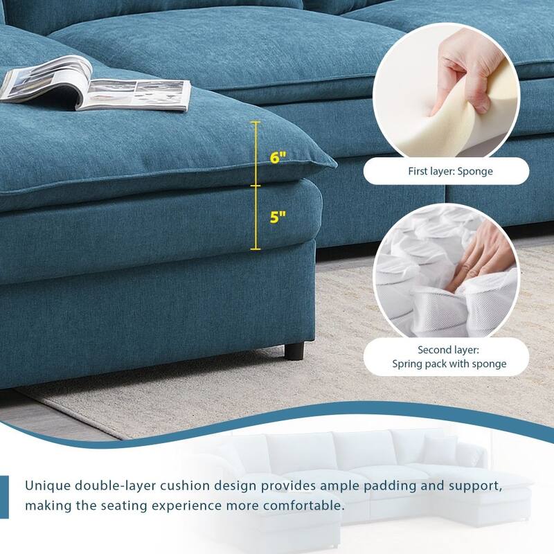 U Shaped Sectional Sofa with Double Cushions and Ottomans