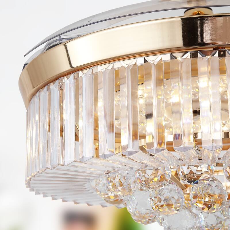 Kviflon 48'' Retractable Ceiling Fan with Lights and Remote 6 Speed, 3 Light Change Retractable Blade Chandelier Ceiling Fan