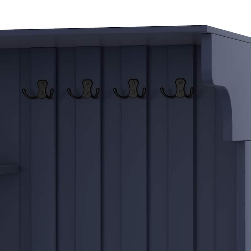 Multifunctional Left-Right Combination Hall Cabinet With Storage And 4 Hooks, Storage Cabinet/ Hall Tree 2 In 1