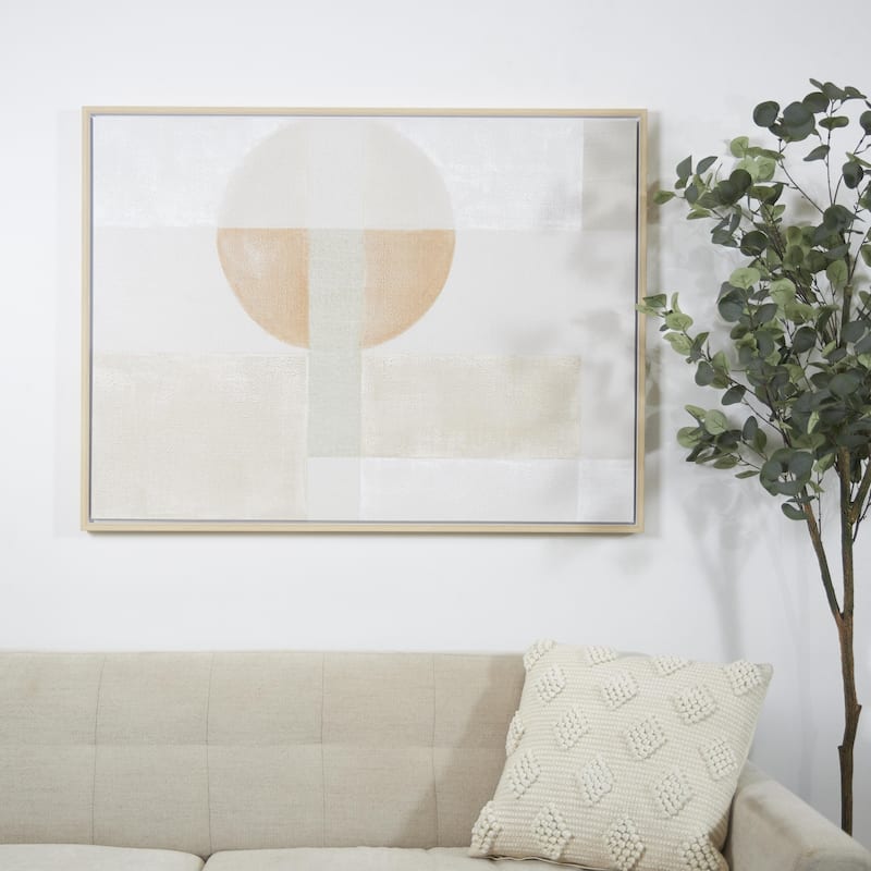 Canvas Geometric Mid Century Modern Shape Framed Wall Art with Pink and Sage Accents - Cream - Roche River Decor