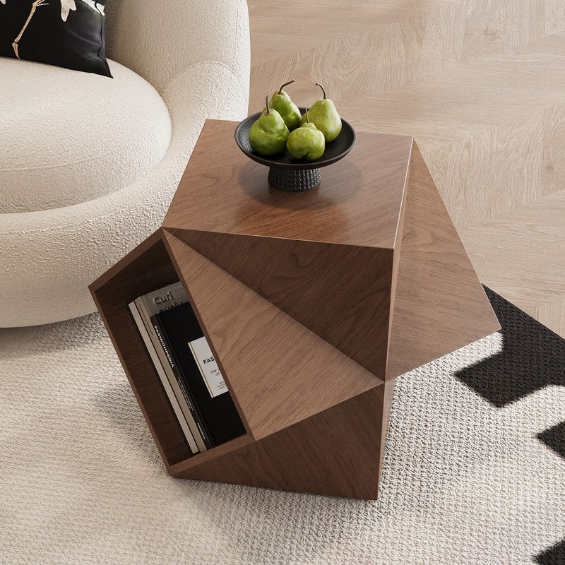 Polygonal Storage Art Side Table Modern Minimalist Wood-grain Sofa End Tables Creative 3d-shaped Living Room Storage Side Table