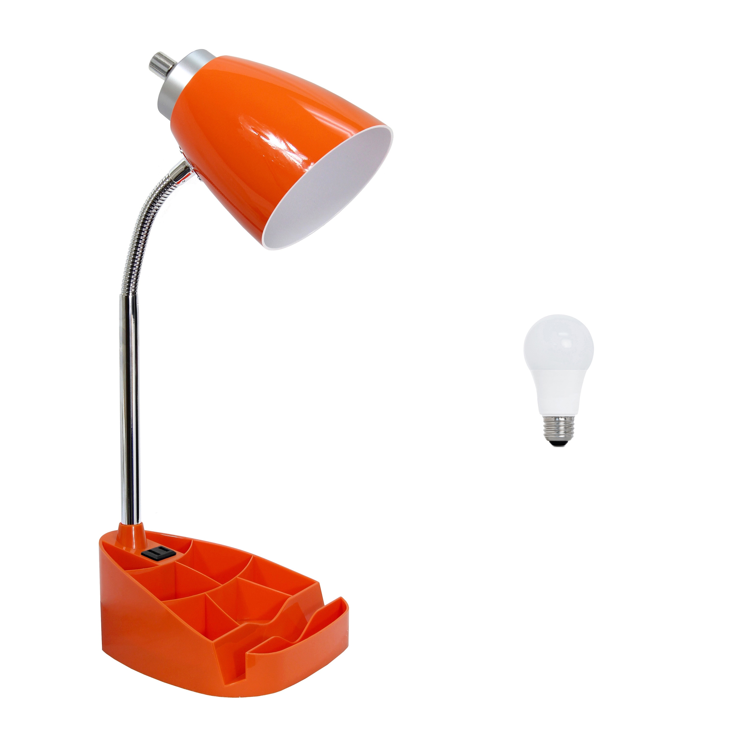 Plastic Gooseneck Desk Organizer Lamp – Charging Outlet & Tablet Stand - 6.50” x 6.50” x 18.50”