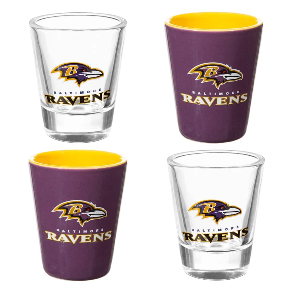 4-Piece Ceramic and Glass 2 oz. Shot Glass Set, Baltimore Ravens