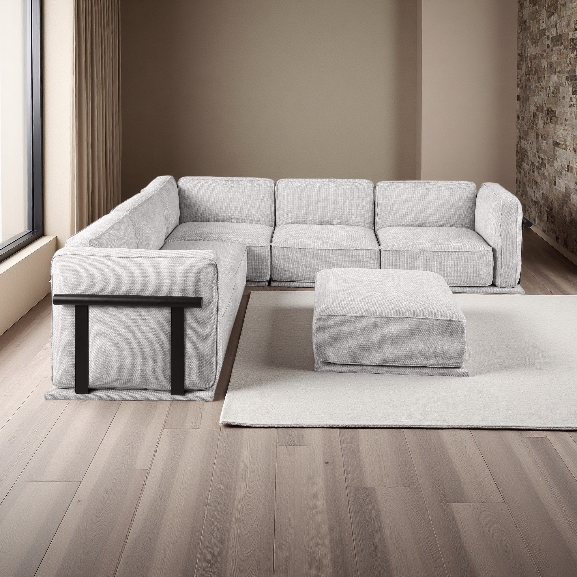 120'' Chenille Modular Sectional Sofa with Iron/Wood Frame and Ottoman (6-Seater)